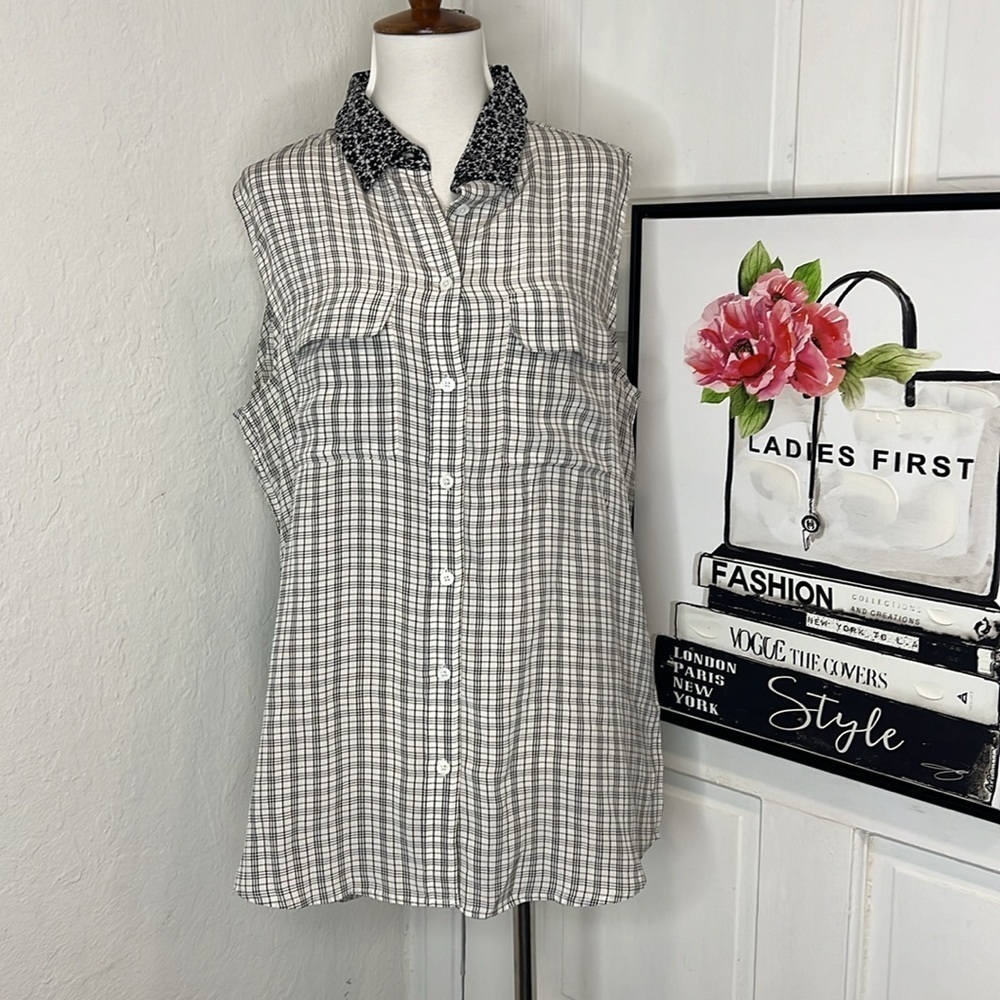 Equipment BNW Plaid & Floral Print Silk Tank Size L